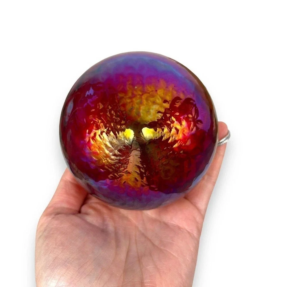 Vintage Hand Blown Iridescent Carnival Glass Bulb Ornament